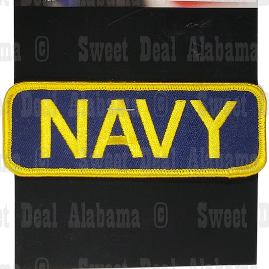 NAVY Patch – 4.5" x 1.625", Yellow on Blue, Military Pride Emblem