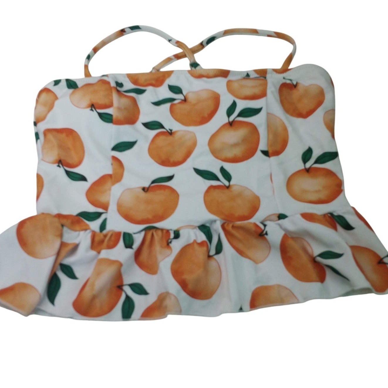 Ruffle Halter Tankini Swim Top Women’s Size L Peaches Print