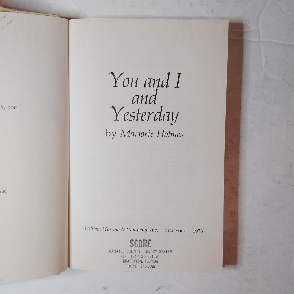You and I and Yesterday by Marjorie Holmes 1973 Hardcover William Morrow