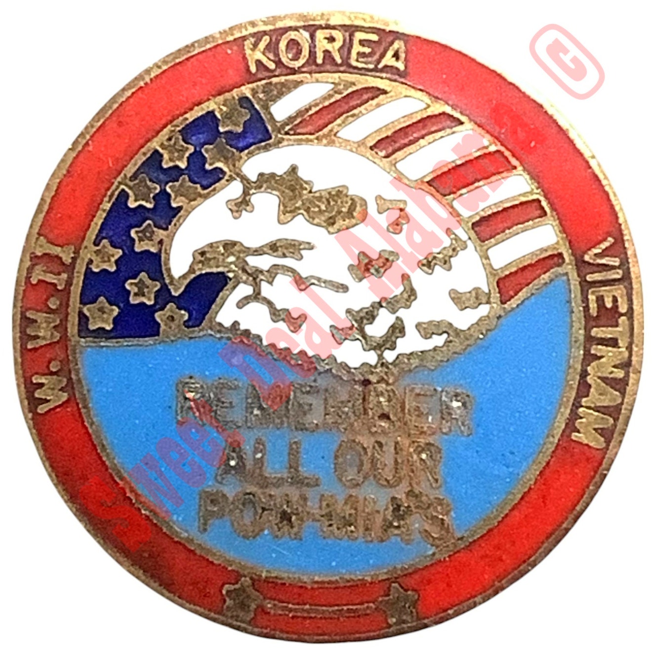 Vintage "WWII, Korea, Vietnam - Remember All Our POW-MIA's" - Hat, Lapel Pin 1"D