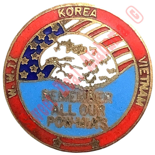 Vintage "WWII, Korea, Vietnam - Remember All Our POW-MIA's" - Hat, Lapel Pin 1"D