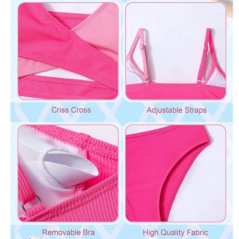 Aulyffo Girls Swimsuit Top – Pink Crisscross Style – Size 11–12Y – NWOT