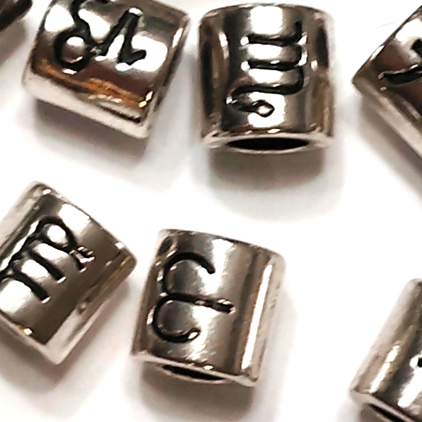 13‑Pack Zodiac Cylinder Beads Patinated Silver‑Tone Large‑Hole 7.5mm DIY Jewelr