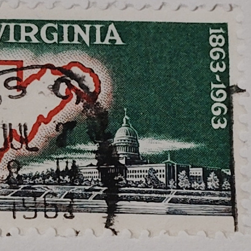 1963 Scott #1232 5¢ West Virginia Statehood Centennial / Capitol & Map, Canceled