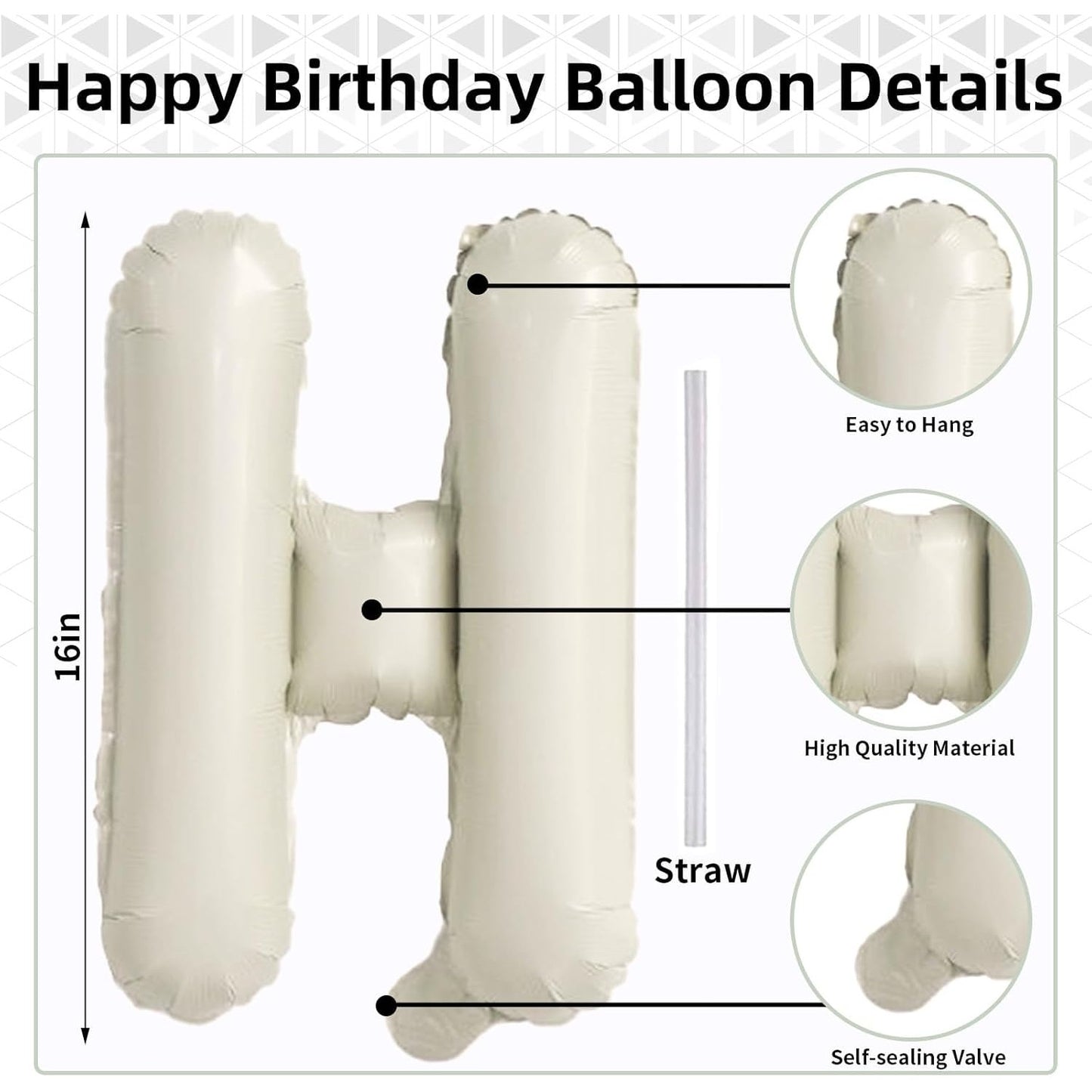 Cream “Happy Birthday” Foil Balloon Banner – Neutral Beige – 16" Letter Balloons