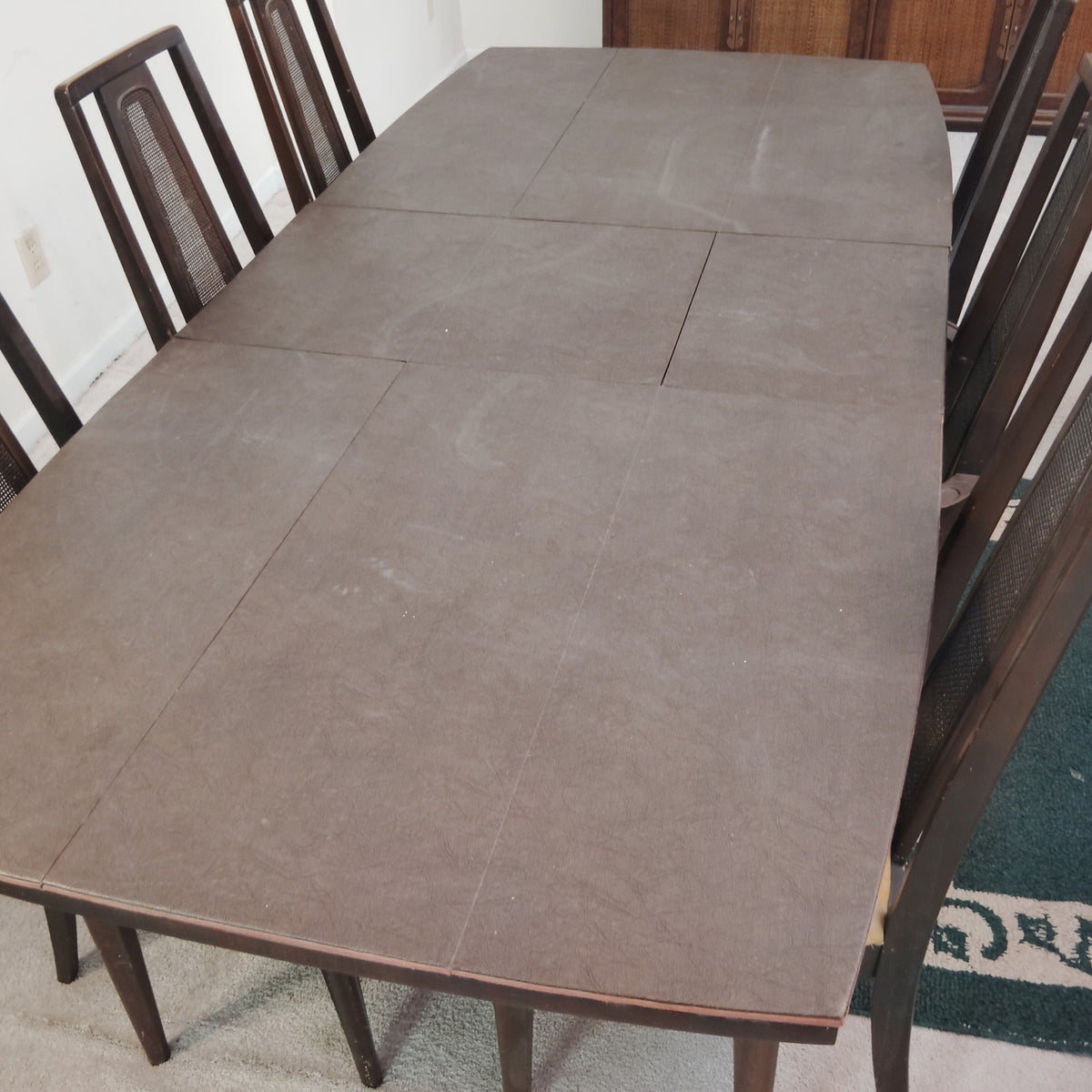LOCAL PICKUP ONLY- 1960's Dark Wood Dining Set - Table, 6 Chairs & China Cabinet