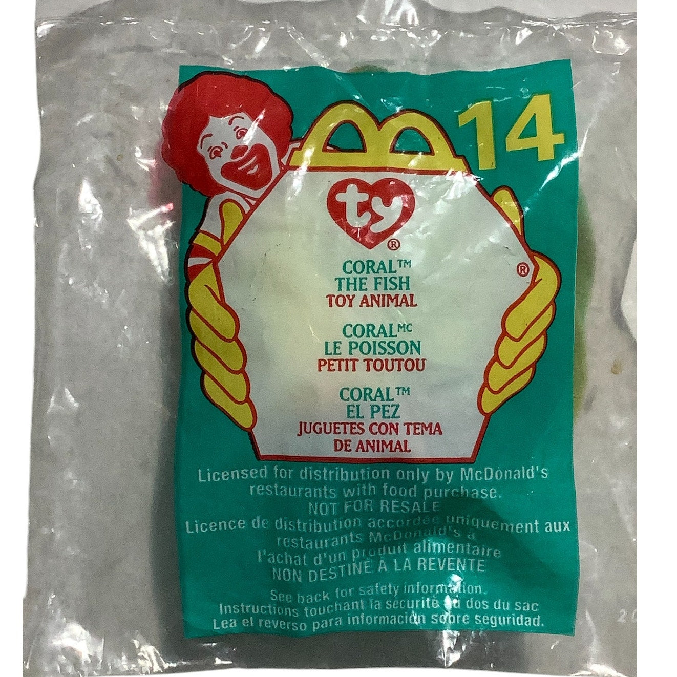 TY Teenie Beanie Babies - Coral the Fish, McDonald's 2000 Happy Meal Toy, NIP