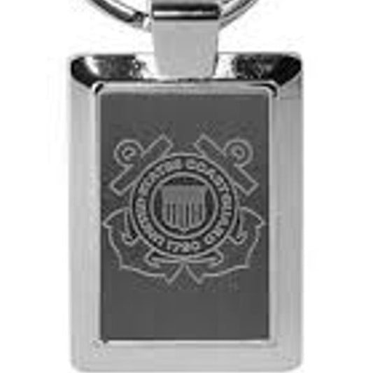 US Coast Guard Logo Keychain Novelty Silver‑Tone Key Fob 1‑1/2" × 1‑1/8"