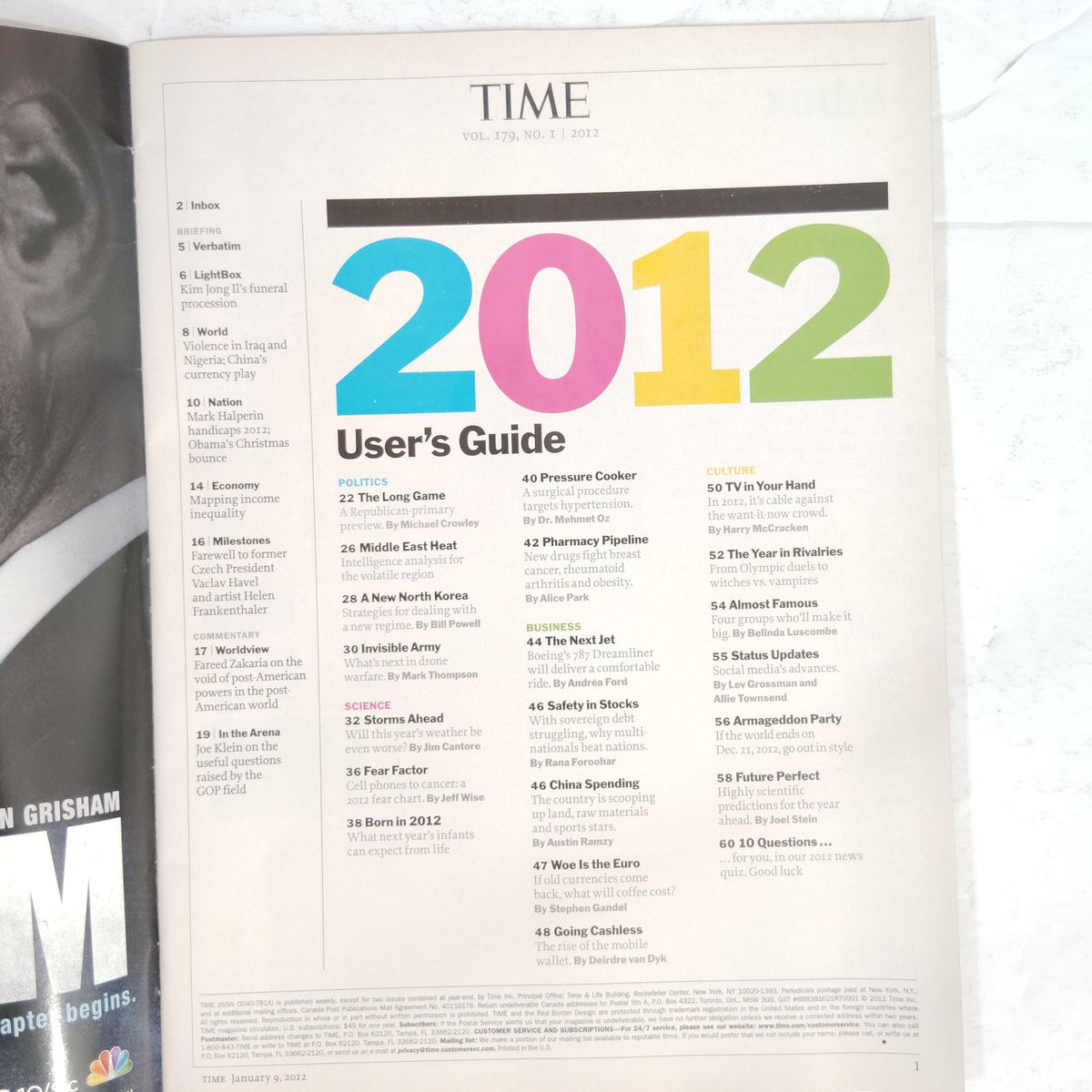 TIME Magazine January 9 2012, User's Guide for 2012,  Boing 787 Dreamliner
