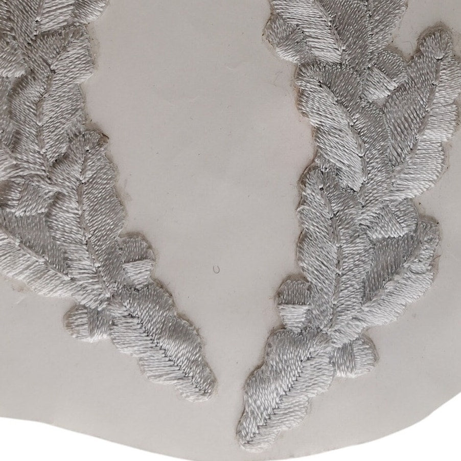 Silver Oak Leaf “Scrambled Eggs” Hat Patches 4" Length Pair Iron‑On Sew‑On