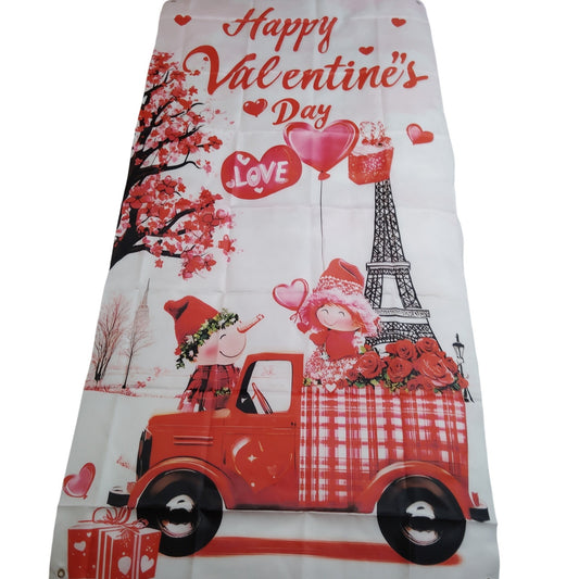 Happy Valentines Day Banner 35x72 Parisian Floral Heart Design w/ Grommets, Tape
