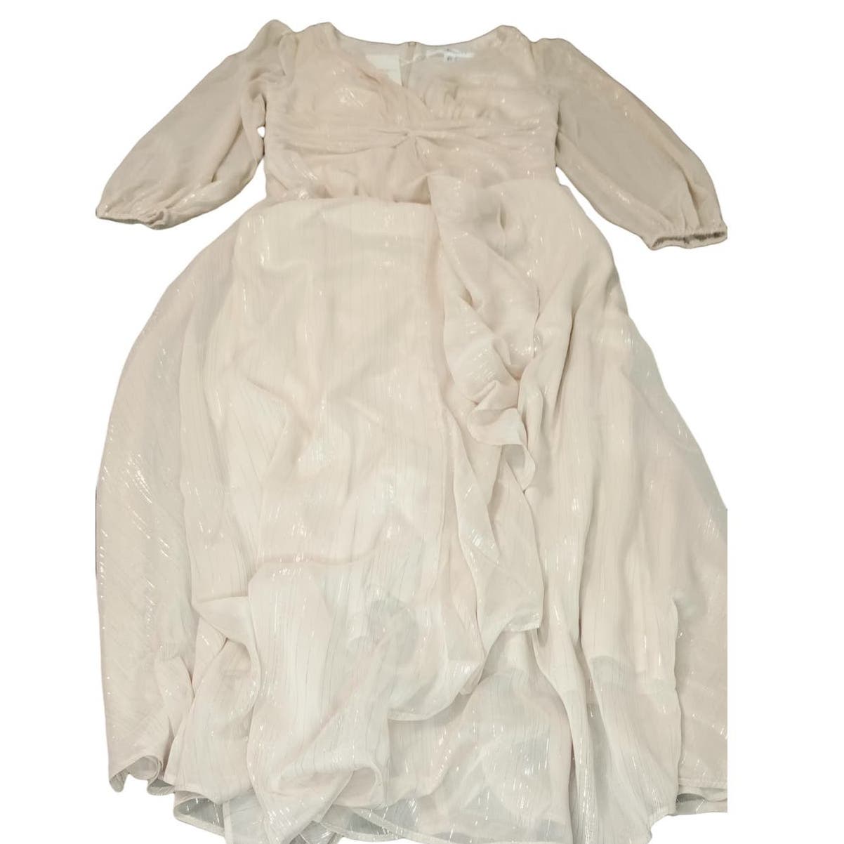 Ever-Pretty Elegant A Line Ruched V Neck L/S Tea-Length Dress, Champagne, 8