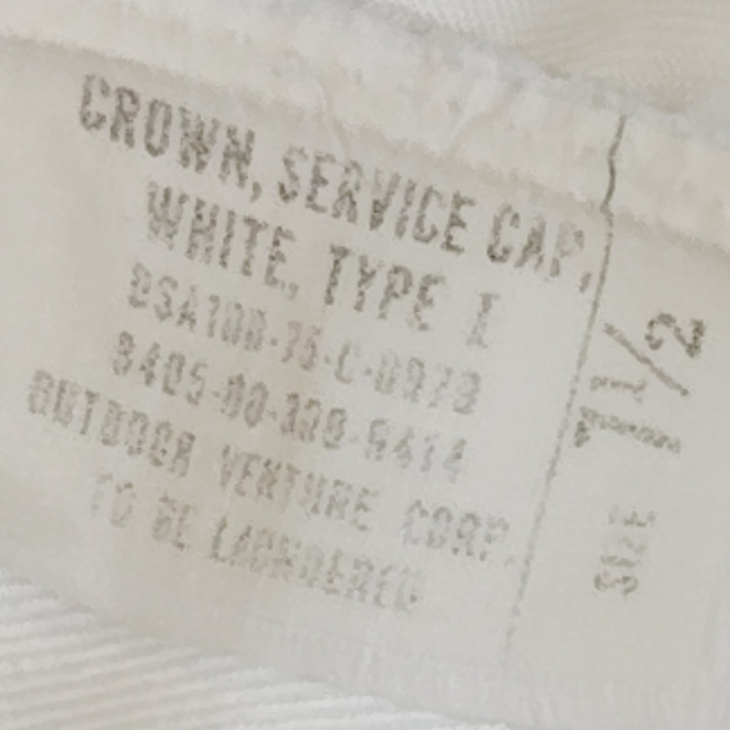 1975 White Service Cap Crown - 7-1/2 - Outdoor Venture Corp - DSA100-75-C-0979