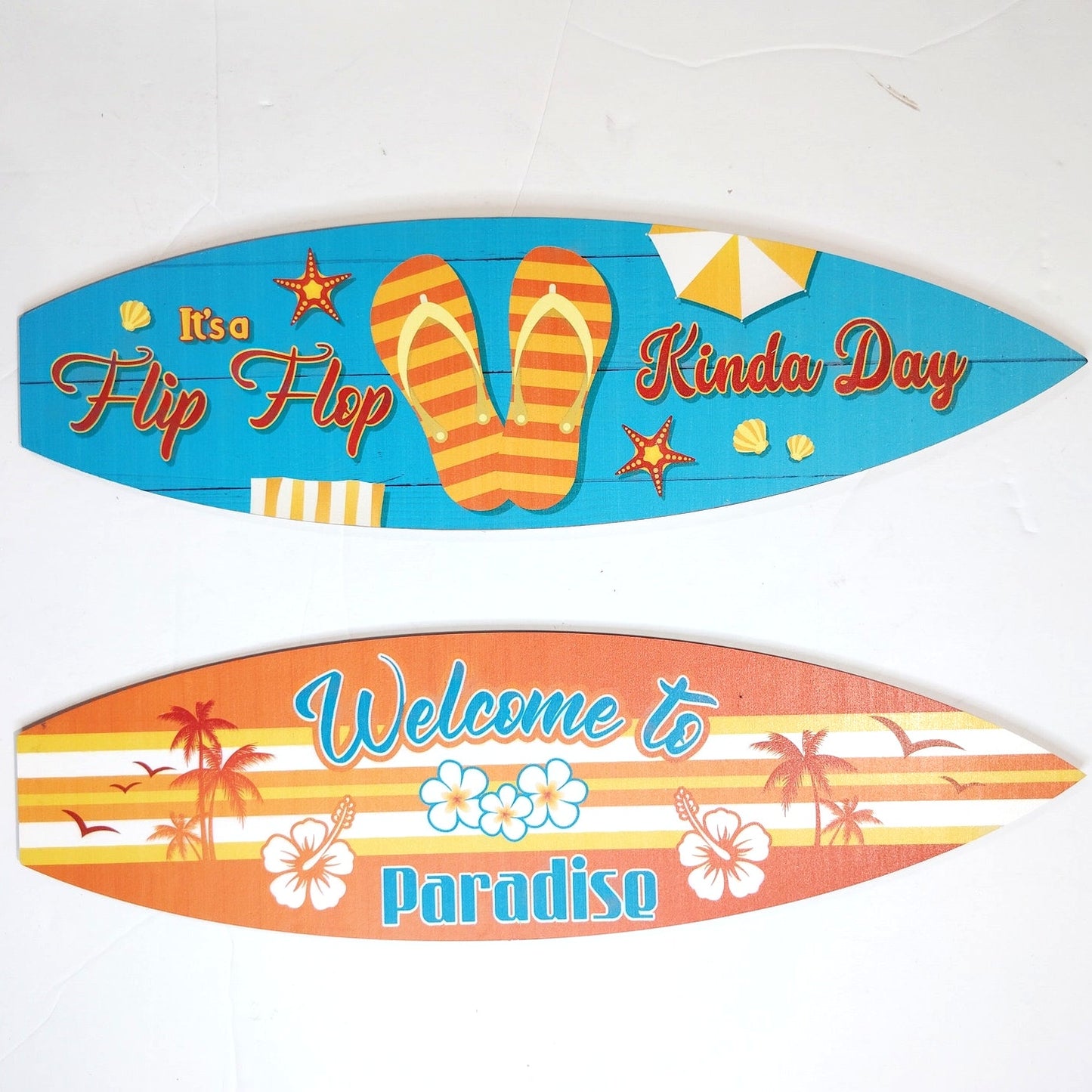 Surfboard Wall Decor Set 4‑Pack Summer Beach Signs Hanging Wood 15-3/4" × 4-1/2"