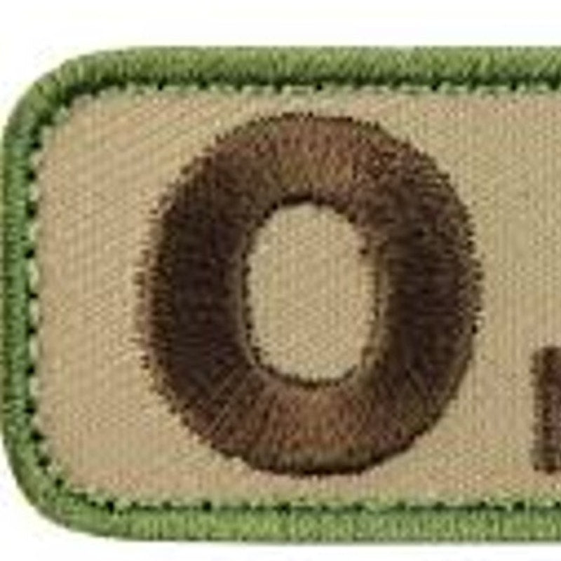 O‑ NEG Blood Type Patch Brown on Tan w/ Green Border 2" × 1" Hook‑Back