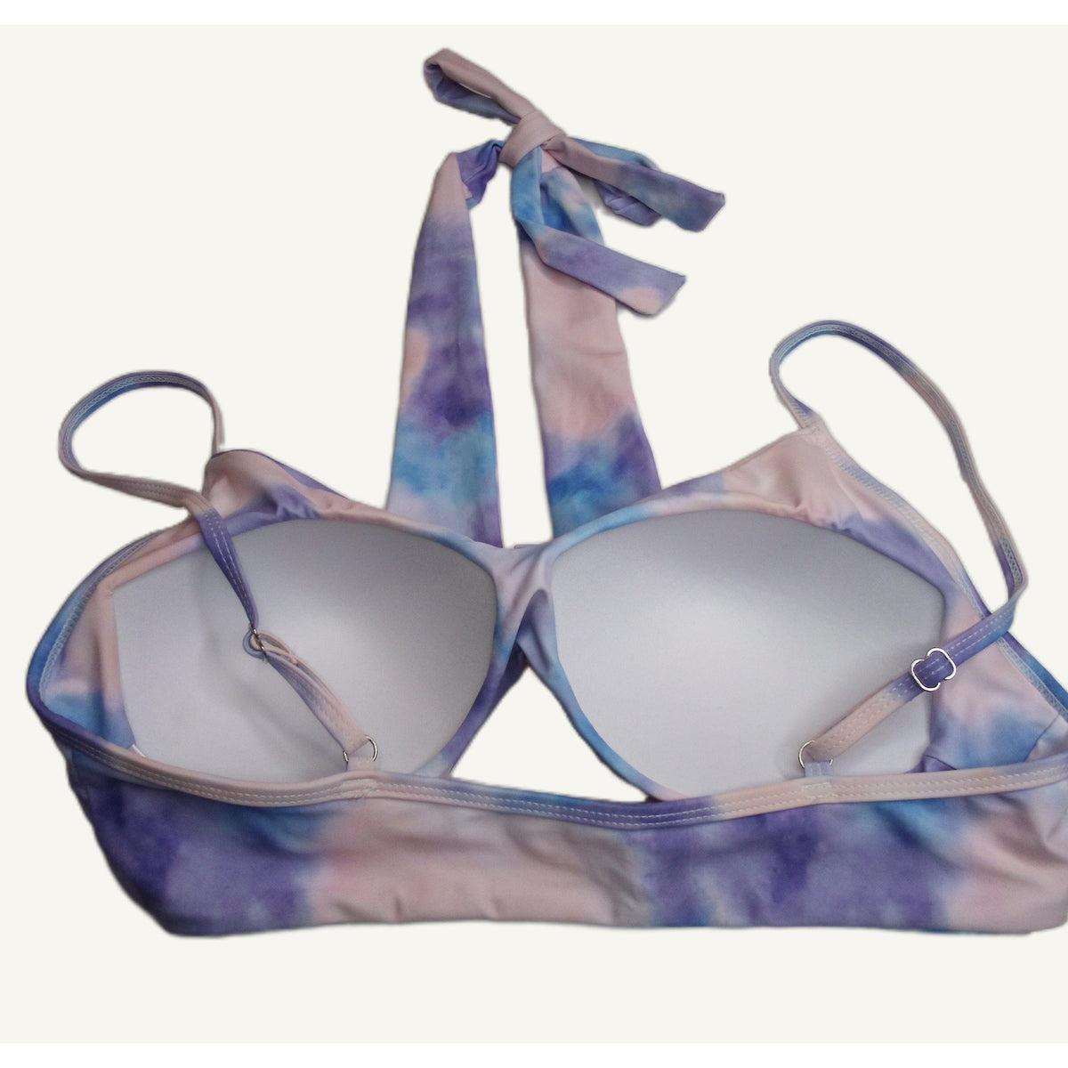 Pastel Tie-Dye Halter Bikini Top L - Pink Blue Purple Swimwear