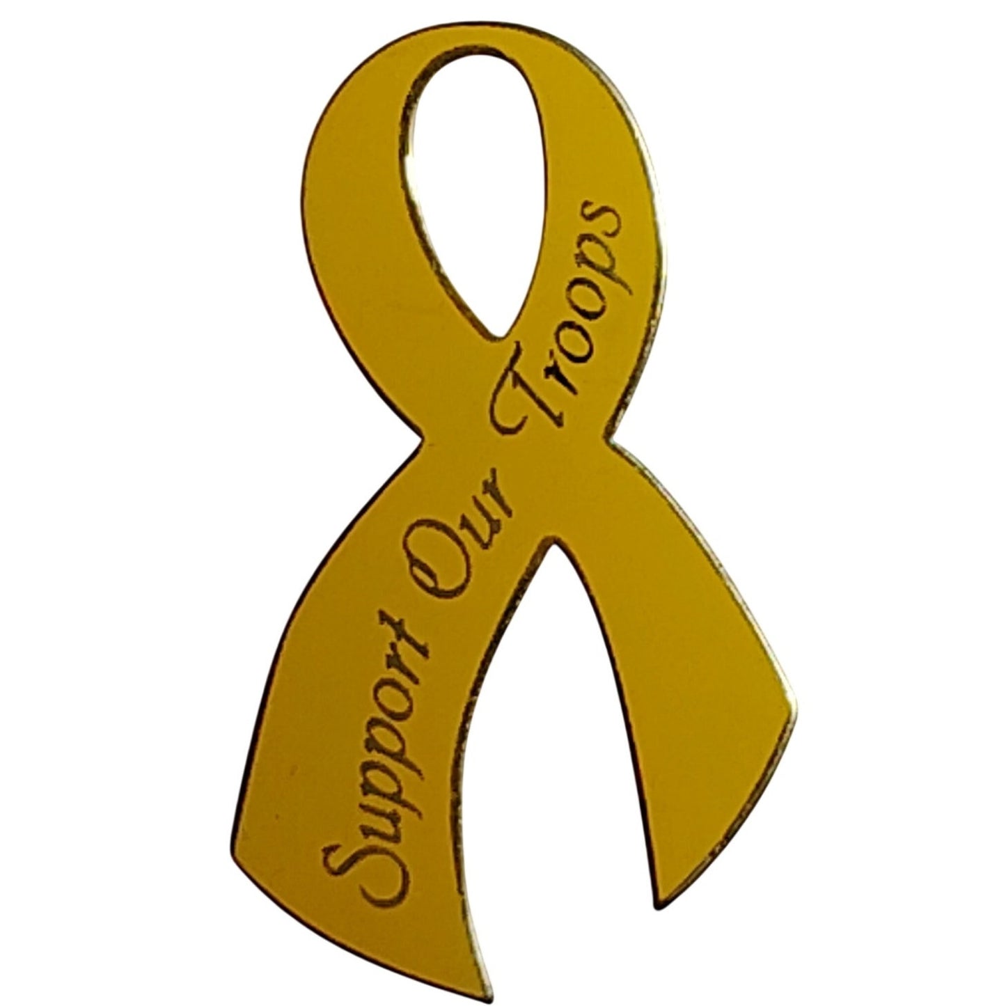 Support Our Troops Yellow Ribbon Hat Lapel Brooch Pin, Enamel, 1‑1/4"H × 3/4"W
