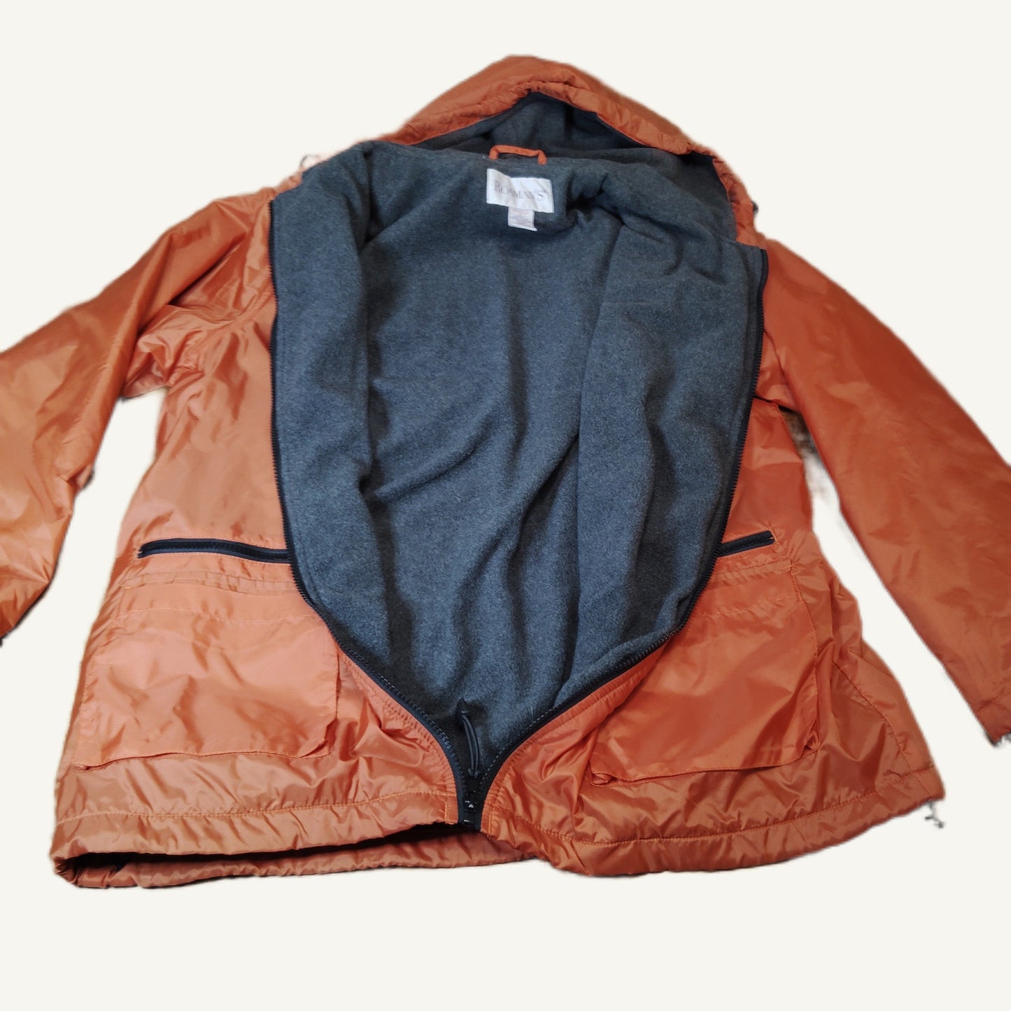 Roaman's M Orange & Grey Hooded Nylon Jacket with Polyurethane Coating