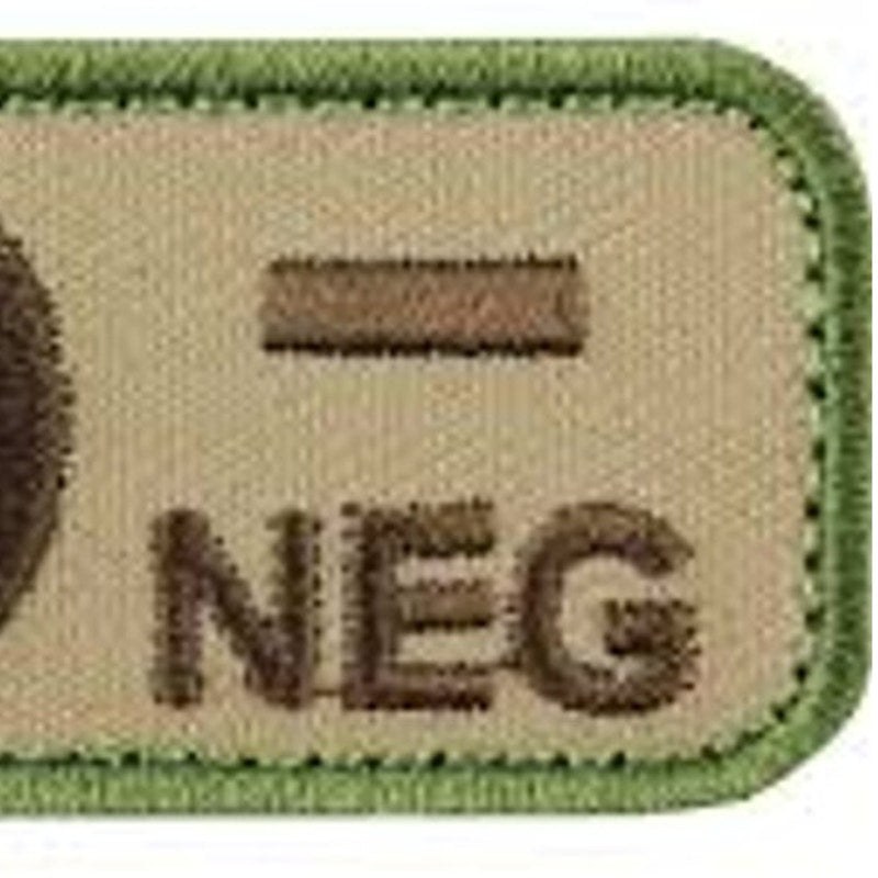 O‑ NEG Blood Type Patch Brown on Tan w/ Green Border 2" × 1" Hook‑Back