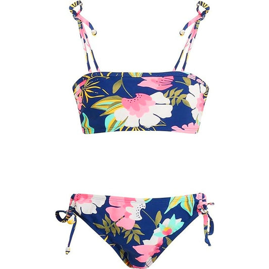 Kanu Surf Girls' Groovy Beach Sport Bandeau Bikini 2-Piece, Tropical Navy, 10