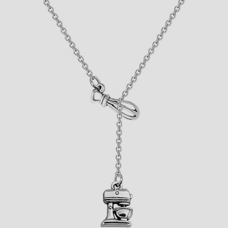 Baker Necklace Whisk & Mixer Charms “Bake The World A Better Place” Baker's Gift