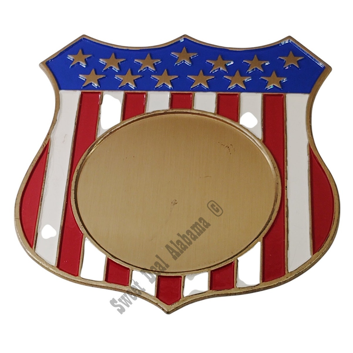 3 Patriotic Metal Medallion Mounts - Flag, Shield, and Eagle - Holds 2" Inserts