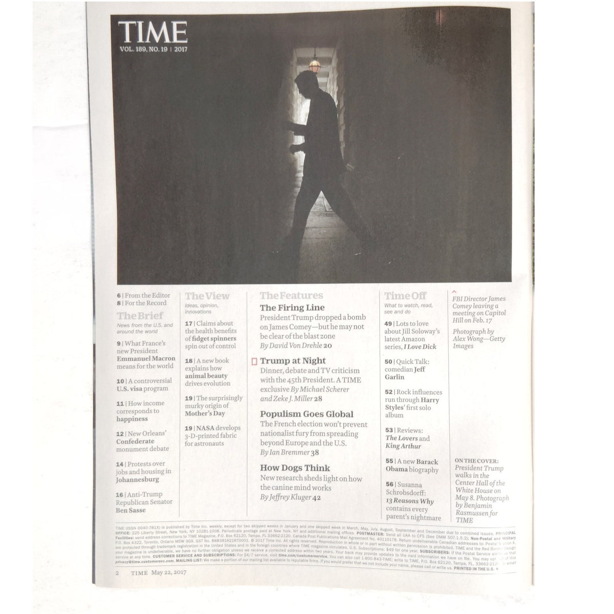 Time Magazine May 22, 2017 James Comey Firing Vol 189 No 19 Back Issue