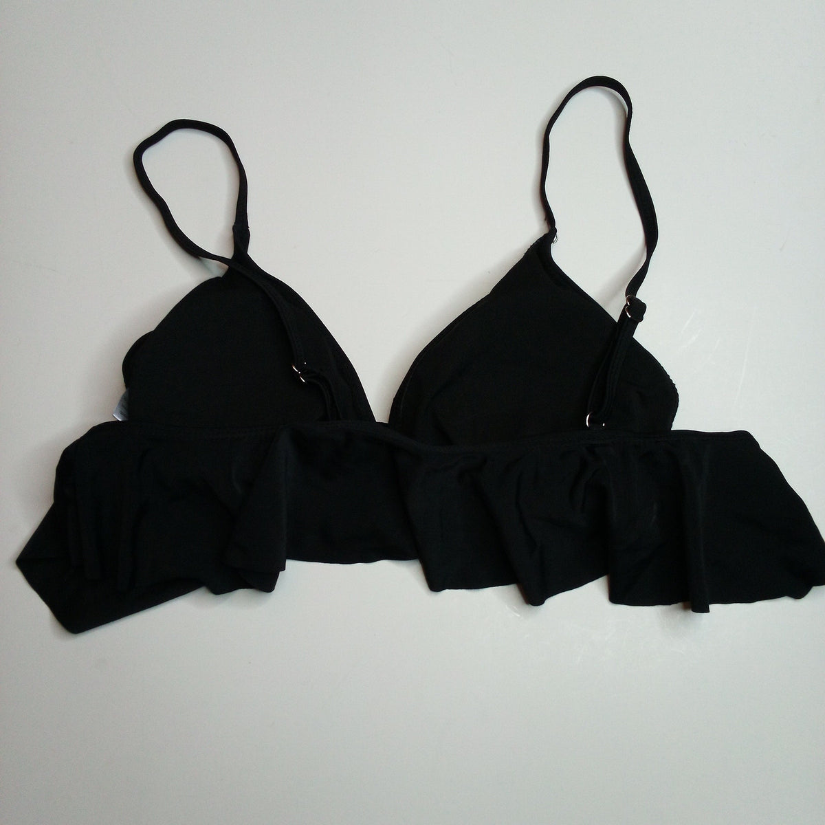 Unbranded Black Ruffle Bikini Swim Top - Adjustable Straps, Triangle Cup, Size L