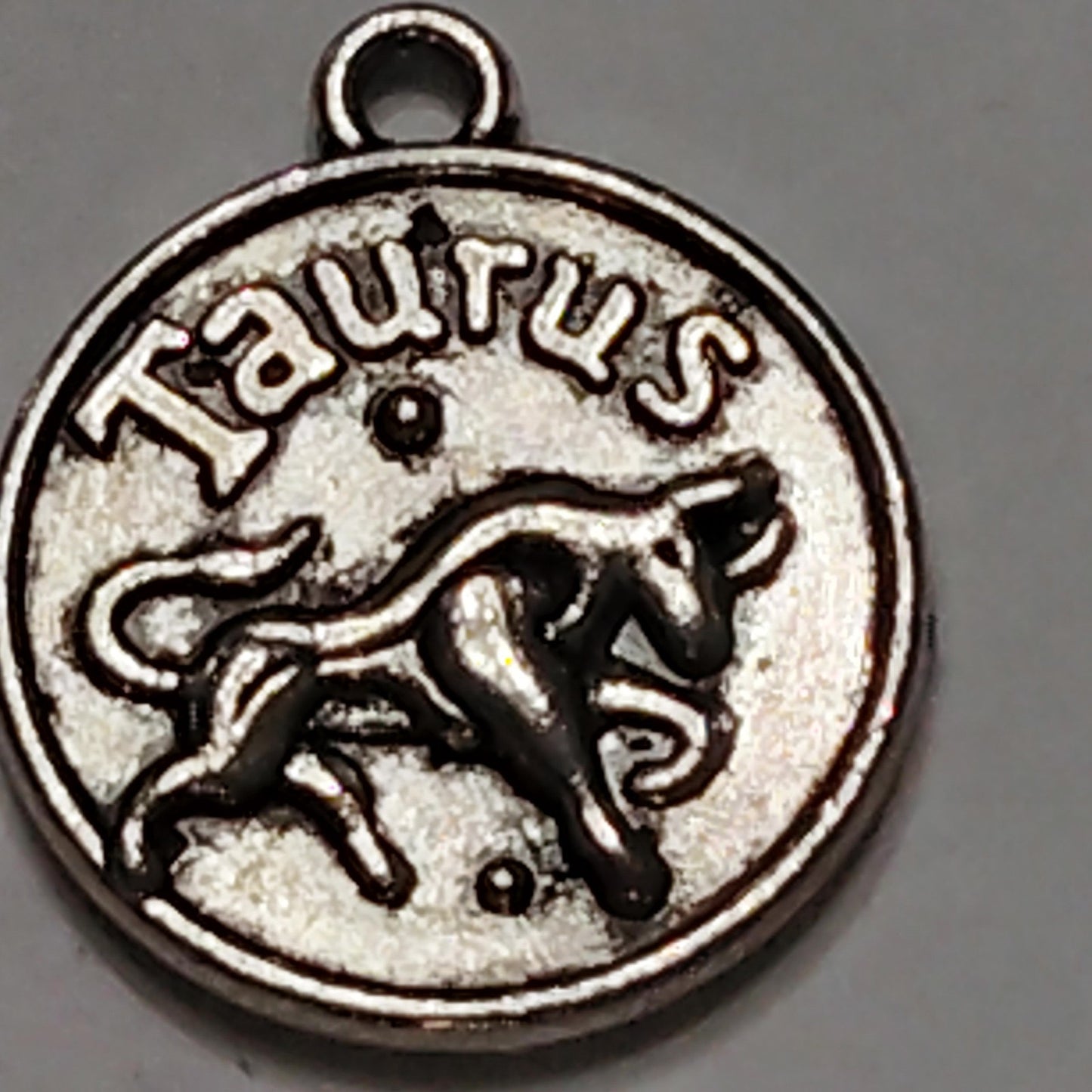 Taurus Zodiac Charm Patinated Silver‑Tone Bull Design 5/8" Medallion Pendant
