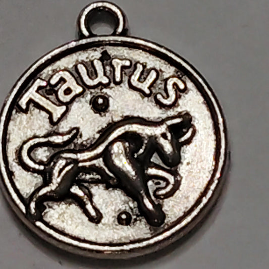 Taurus Zodiac Charm Patinated Silver‑Tone Bull Design 5/8" Medallion Pendant
