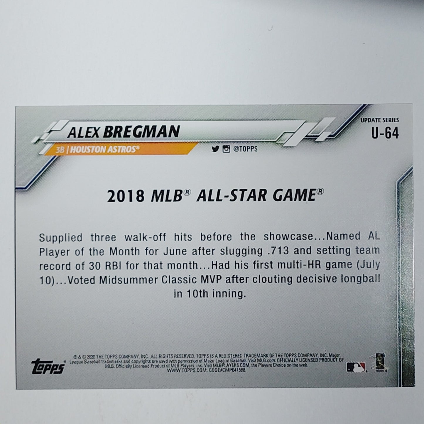 2020 Topps Update #U-64 ASG (Red Parallel) Alex Bregman Houston Astros 3B -VG/EX