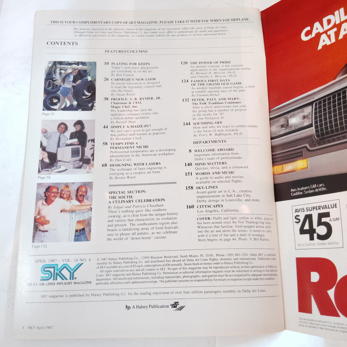 Delta Sky In-Flight Mag - April 1987 - "In Praise of Popcorn", S.B. Rymer Jr.