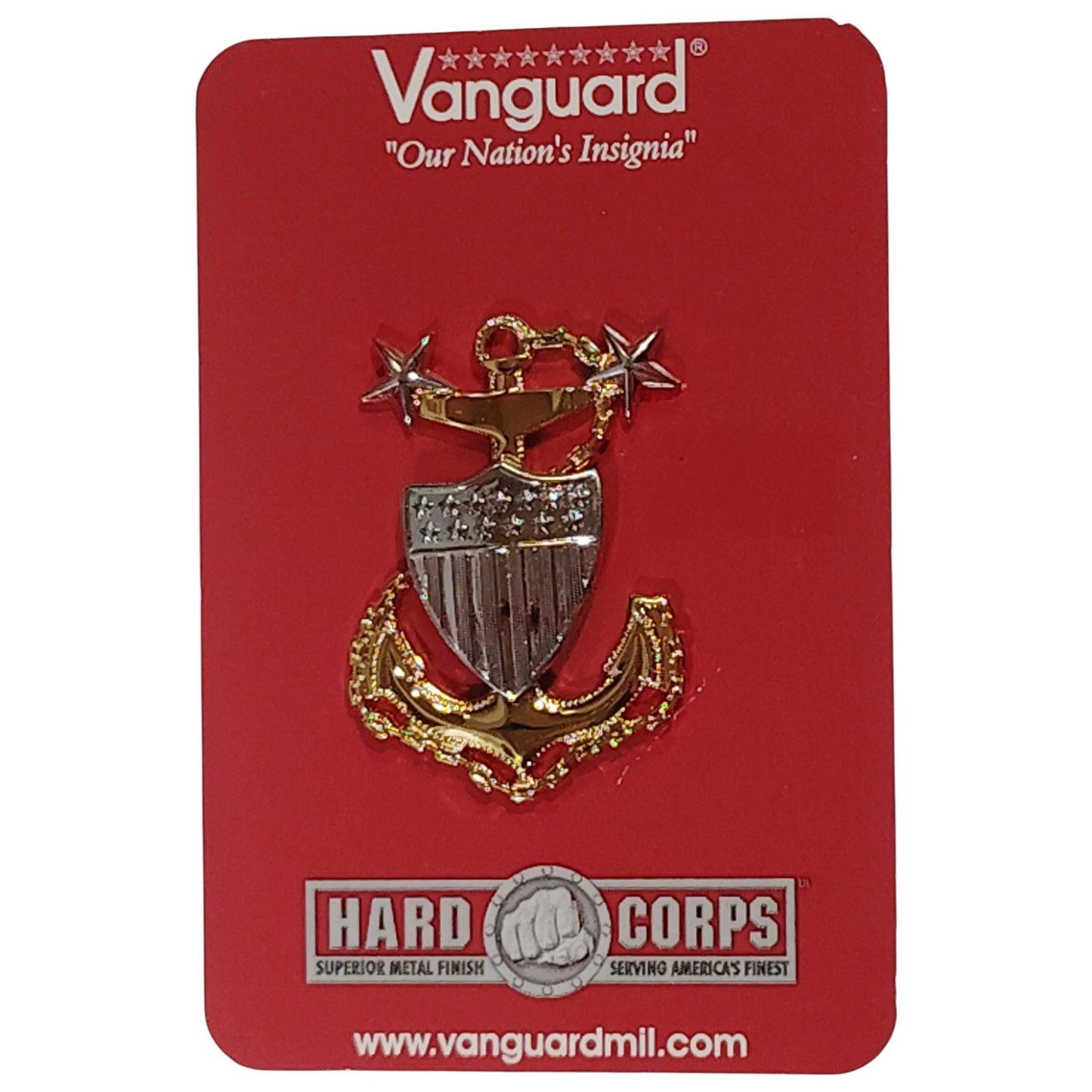 Vanguard USCG Cap Device Pin – E9 Master CPO – Regulation Size – 1-1/4" x 2-1/8"