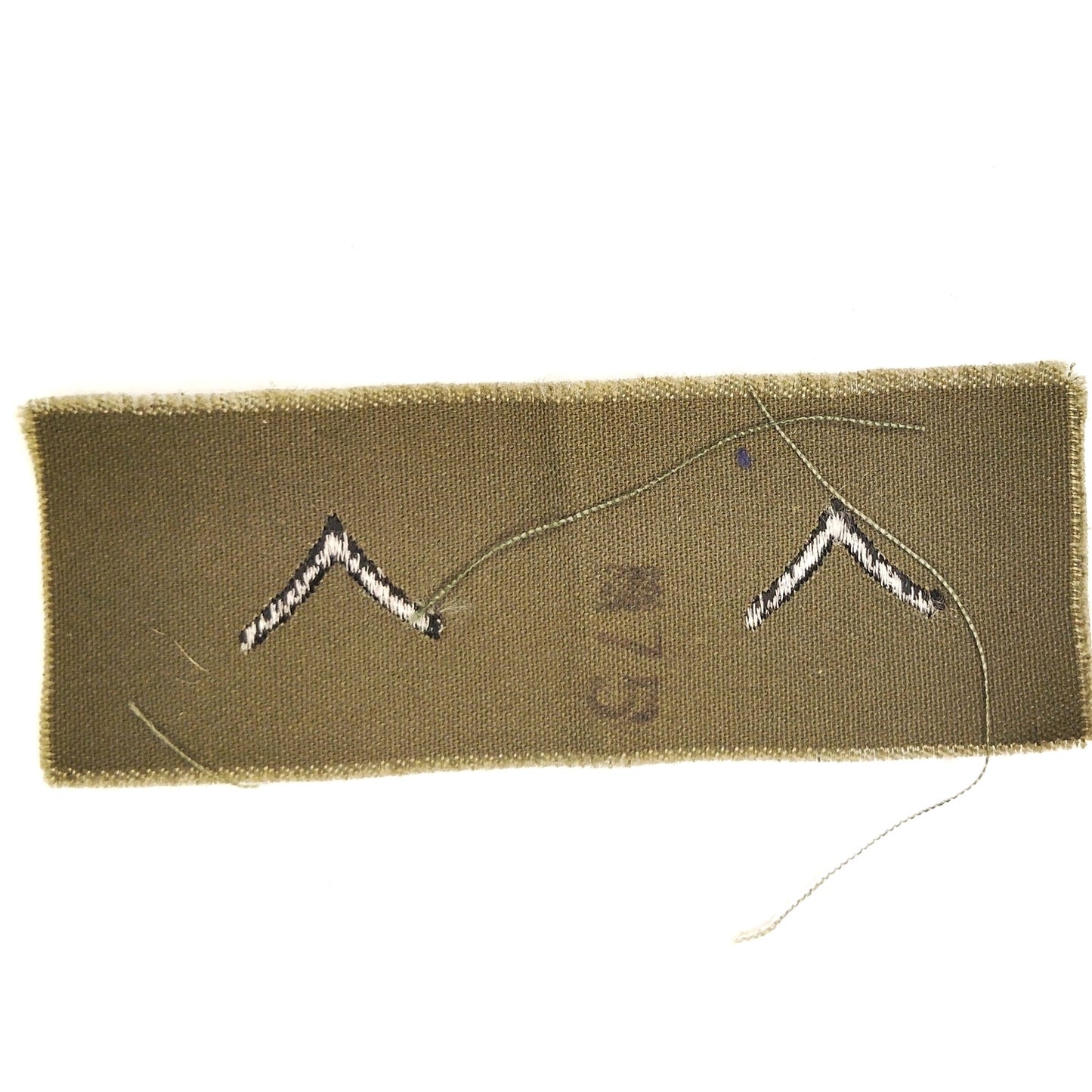 US Army PV2 E‑2 Rank Patch Pair Subdued ODG 4‑1/4" × 1‑1/2" Raw‑Edge Vintage