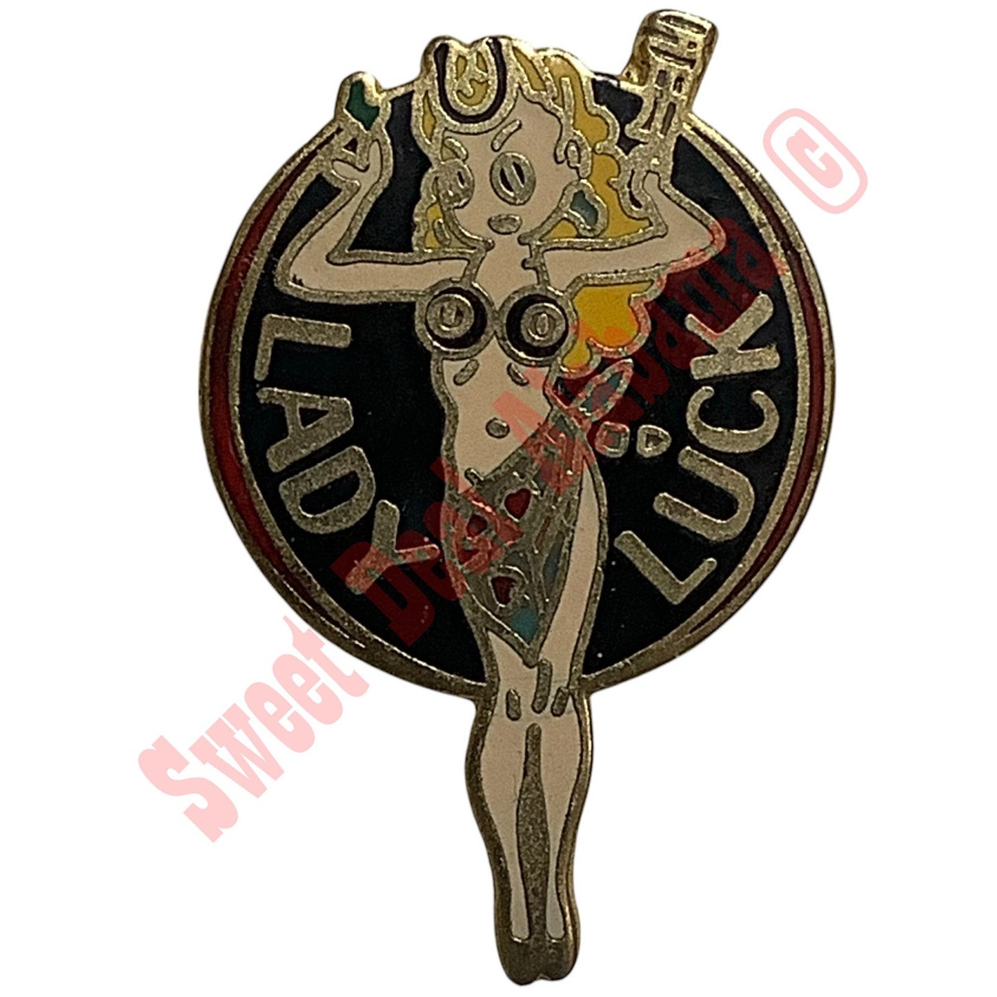Lady Luck Aviator Hat or Lapel Pin 1-1/4"H x 7/8"W WWII Aviator's Nose Art