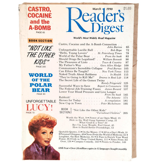 Reader's Digest Magazine March 1990 Vintage Lucille Ball Cover Issue