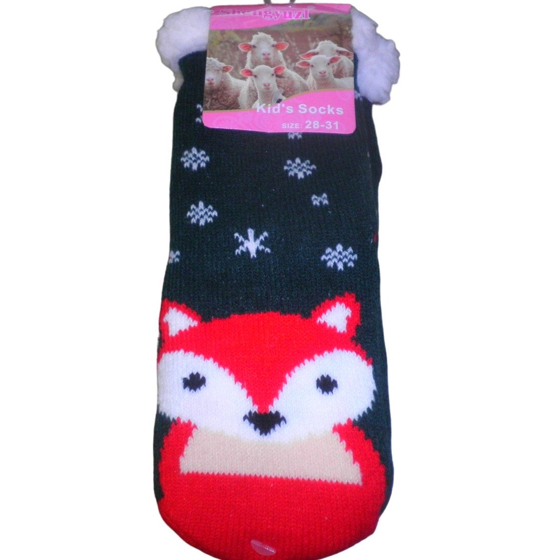 Fox Gripper Socks, U.S. Kids Size 11-Youth 1, Fleece Socks, Gripper House Socks
