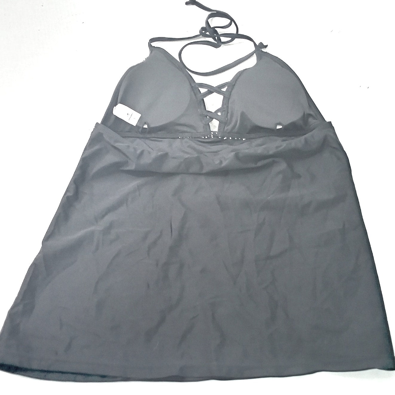 Peddney Black Lace Halter Tankini Top Women’s Large Apron Style Swim
