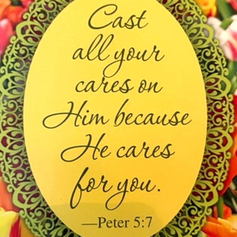 Christian Scripture Fridge Magnet 1 Peter 5:7 Tulip Field Lace Design 4.5x3.5