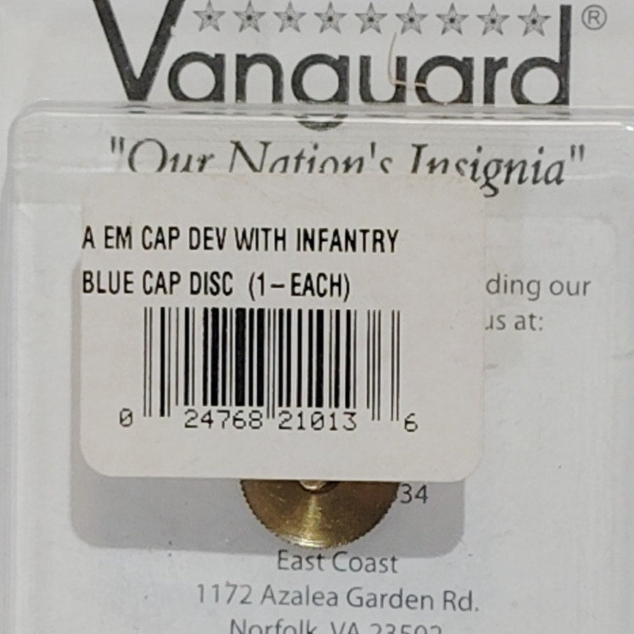 Army Cap Device – Enlisted with Infantry Blue Disc – 1-3/4" Diameter