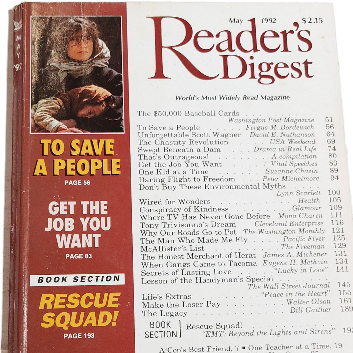 Reader's Digest May 1992 - To Save a People / Rescue Squad! Vintage Magazine