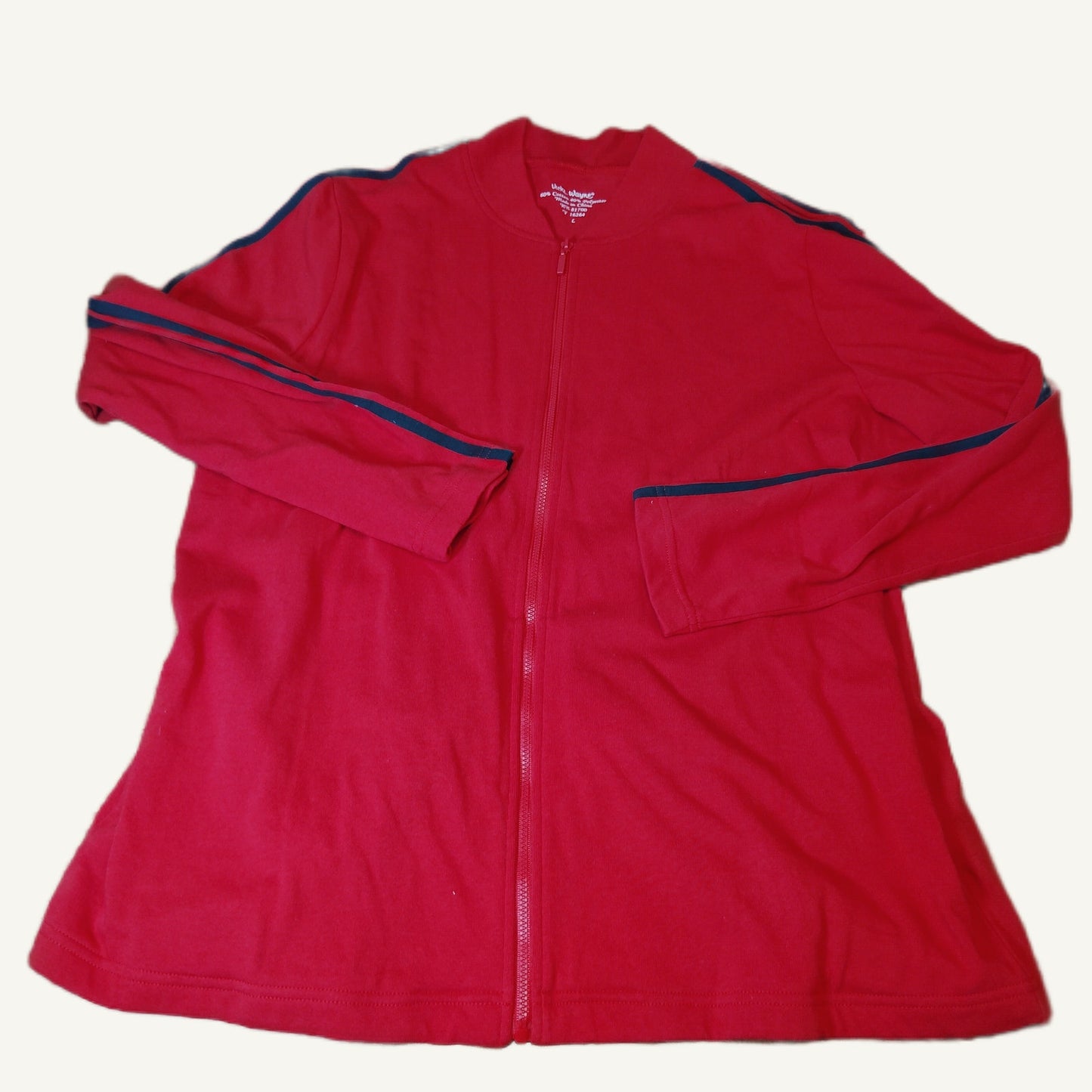 Vicki Wayne Red Full Zip Jacket with Green Stripes - Women's Size L