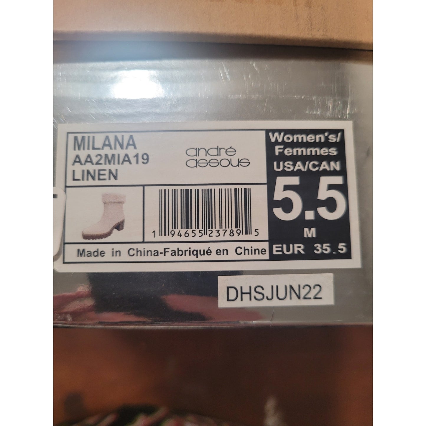 André Assous Milana Bootie, Linen, Womens 5.5, Fold-Down Shearling Lined Leather