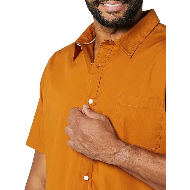 Goodthreads Standard-Fit Short-Sleeve Button-Down Stretch Poplin Shirt, Dark Caramel, Medium, NWT