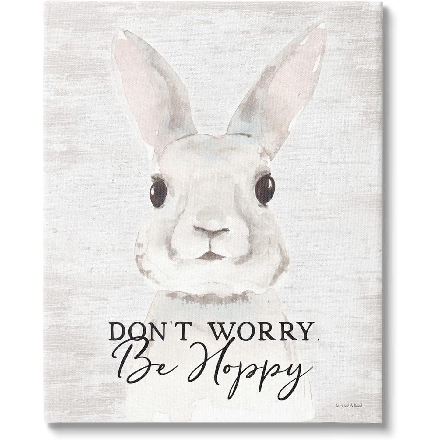 16x20 Don’t Worry Be Hoppy, Bunny Humor Stretched Canvas Wall Art – Wood Frame