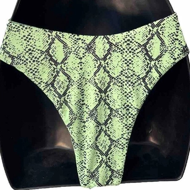 Zaful Green Snake Print Bikini Bottoms High Cut Swim Bottoms Women’s Large (8)
