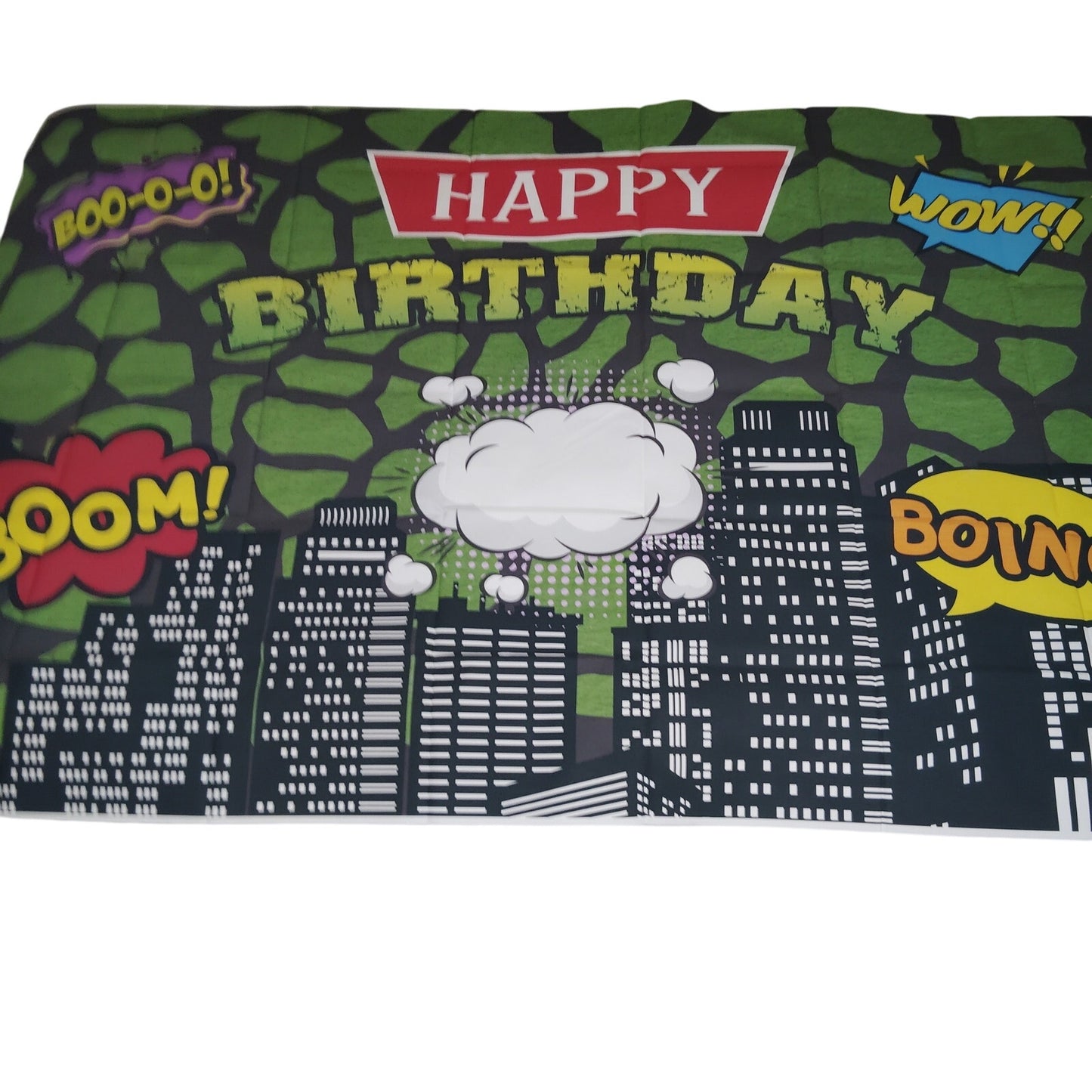 Turtle Superhero Birthday Backdrop 72x45 Green Comics Cityscape Party Banner
