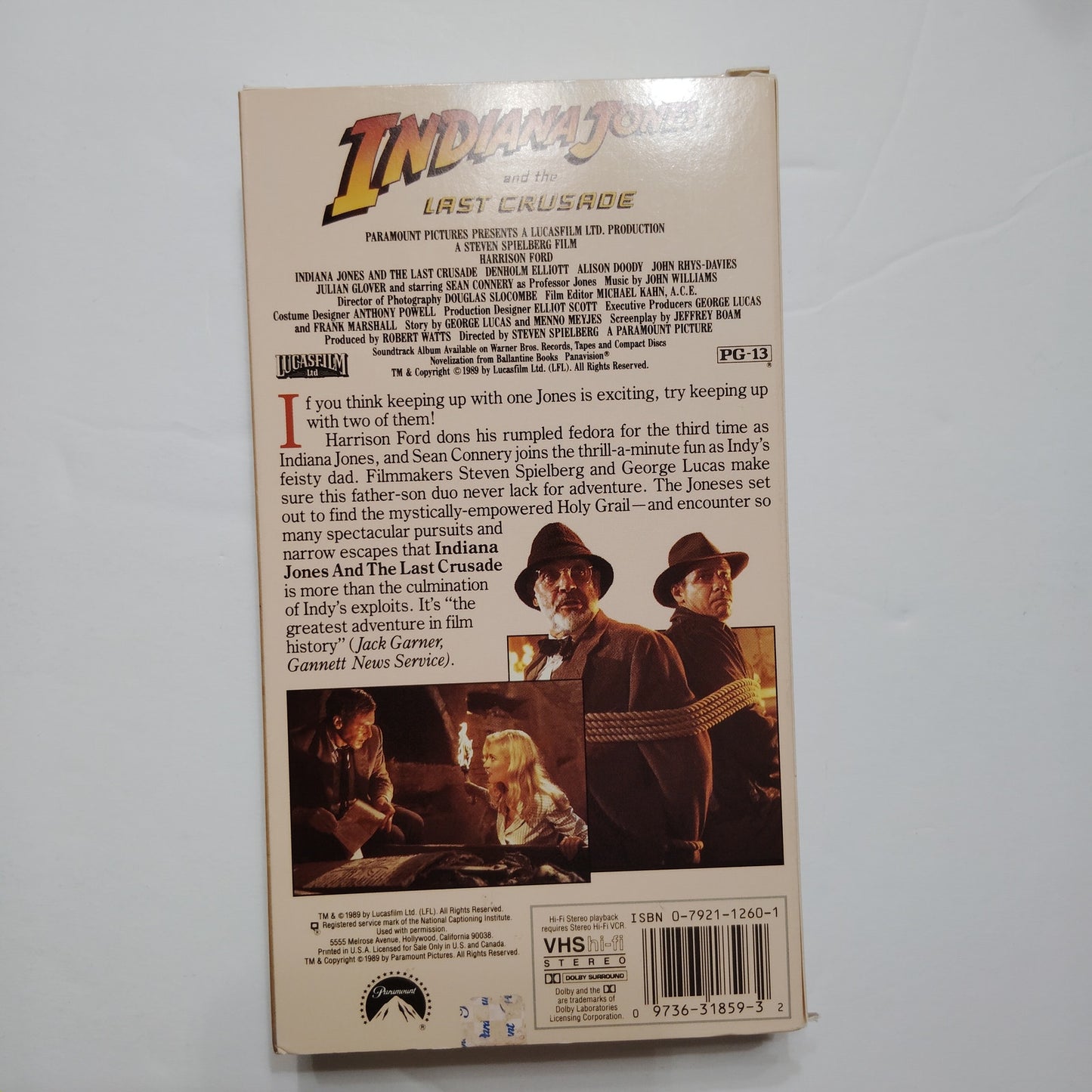Indiana Jones and the Last Crusade VHS Harrison Ford 1989 Adventure Vintage