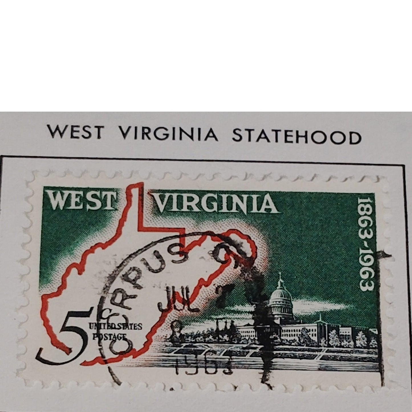 1963 Scott #1232 5¢ West Virginia Statehood Centennial / Capitol & Map, Canceled
