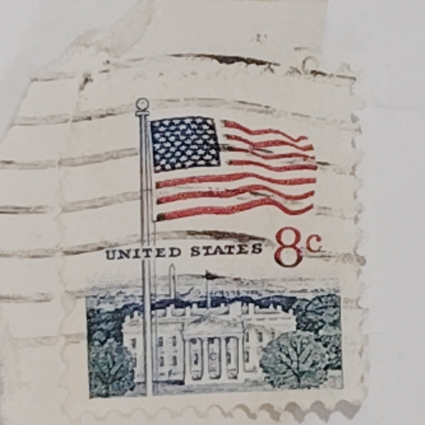 1971 Flag & White House – 3 Used 8¢ Stamps – Huck Press – Redesign of 1963 Issue